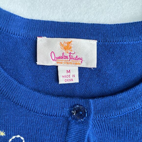 Quacker Factory Novelty Angel Christmas Cardigan Sweater Women's M Blue Fairy - Picture 3 of 9